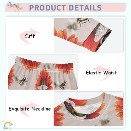 Pajama Sets Long Sleeve Bee and Flower Pattern Soft Comfy Sleepwear 2 Piece PJS 3-8T4