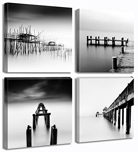 DJSYLIFE Arte de pared costero en blanco y negro, imágenes de playa, decoración de pared de baño, paisaje marino, pintura impresa en lienzo para sala de estar, dormitorio, decoración de oficina en