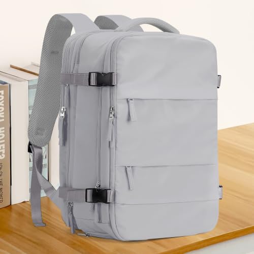 Image of coowoz Large Travel Backpack For Women Men, Carry On Backpack,Hiking Backpack Waterproof Outdoor Sports Rucksack Casual Daypack Expandable Heavy Duty Extra large Backpack Grey Expansion