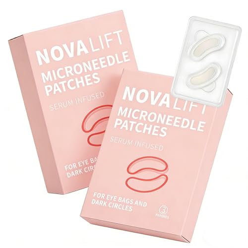 NOVALIFT MicroGlow Eye Patches Under Eye Patches with Hyaluronic Acid for Dark Circles & Fine Lines Forehead & Smile Line Patches (2 Boxes 6 Pairs Total)