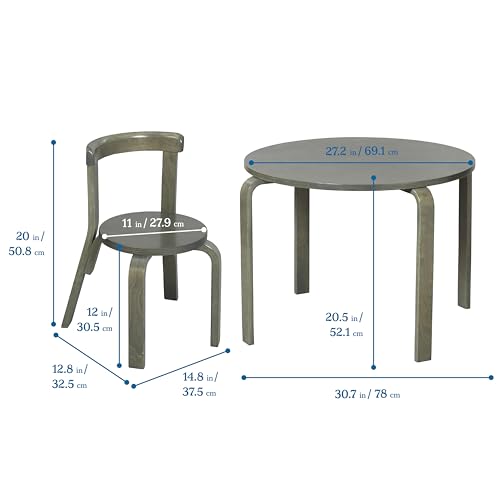Image of ECR4Kids Bentwood Table and Curved Back Chair Set, Kids Furniture, Grey Wash, 5-Piece