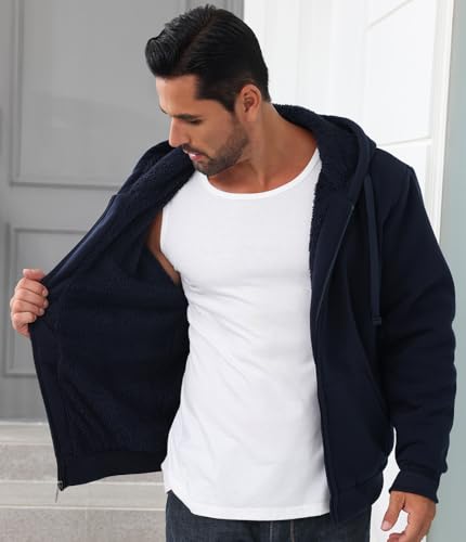Men’s Full Zip Up Hoodies Sherpa Fleece Lined Hoodie Heavyweight Thick Flannel Jacket Heavy Warm Winter Coat3