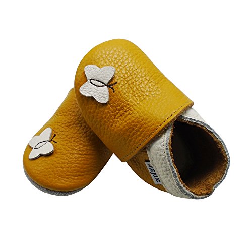 Mejale Weiche Sohle Leder Babyschuhe Lauflernschuhe Krabbelschuhe Kleinkind Kinderschuhe Hausschuhe Karikatur Schmetterling,6-12 Monate, Braun,M