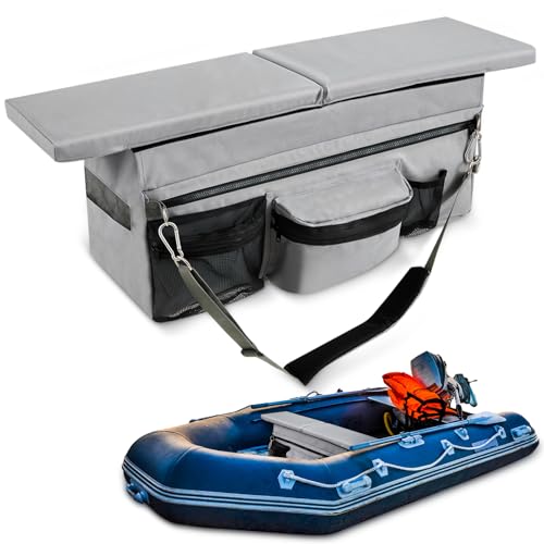 Dansydaisy Dinghy Inflatable Boat Seat Cushion and Underseat Bag with Pockets Thick Sponge Seat Bench Cushion for Inflatable Boat Seating Water Resistant Outdoor(35 x 14 Inch Grey)