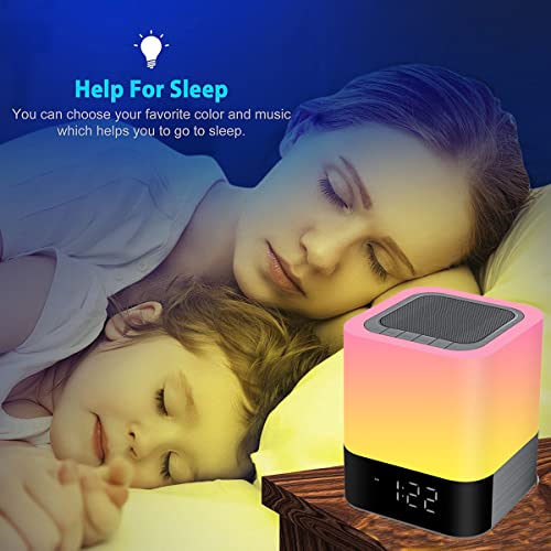 Bluetooth Lautsprecher mit Licht Nachttischlampe Touch Dimmbar Wecker RGB Farbwechsel LED Tragbarer Bluetooth Tischlampe Geschenke für Mädchen Kinder Teenager