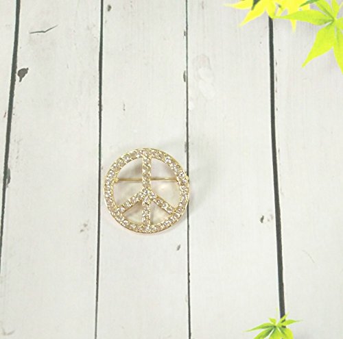 Image of Gold Silver Clear Crystal Peace Symbol Sign Brooch Pin