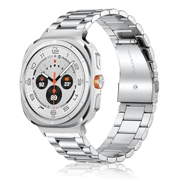 ShinKin Pulseira de metal compatível com Samsung Galaxy Watch Ultra de 47 mm, pulseira de substituição de metal de aço inoxidável para homens e mulheres, prata, 7-9 inches or 180mm - 230mm, Sem Pedra