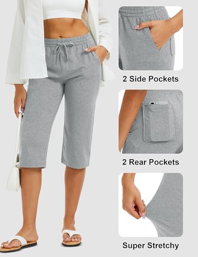MAGCOMSEN Women's Capri Pants Cotton Yoga Wide Leg Capris Loose Casual Lounge Workout Capri Sweatpants with 5 Pockets4