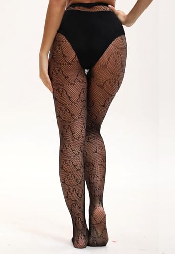 Boo Pattern Tights Womens Black Sexy High Waist Boo Print Net Ghost Fishnet Stockings Leggings3