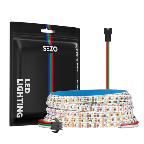Image of SEZO WS2812B IC RGB LED Strip Lights 5mm Width Ultra Narrow Individually Addressable RGB LED 160 LEDs /m 9.8ft DC5V 2020SMD Dream Full Color Flexible Tape IP30 (No Adapter or Controller)