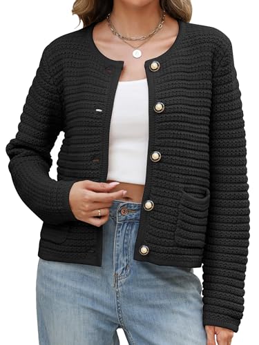 Image of DZJYCJ Womens Open Front Cardigan Sweaters 2025 Fall Winter Button Down Long Sleeve Chunky Knit Cardigans