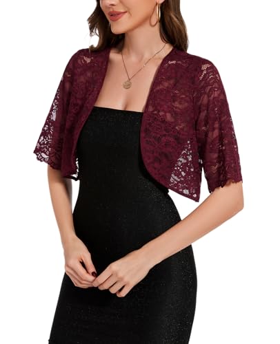 Image of MINTLIMIT Womens Floral Lace Bolero Half Sleeve Shrug Open Front Elegant Cropped Cardigan Shrugs for Evening Party Dresses