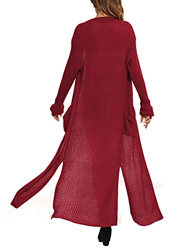 Image of Womens Casual Long Sleeve Split Open Cardigan Knit Long Cardigan Sweaters with Pockets Fall Fashion 2024