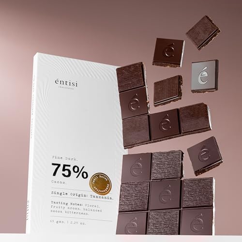 Image of Entisi Dark Chocolate Bar Chocolates In Fresh, 75% Cocoa, Vegan, Single-Origin Tanzania Chocolate, Rich In Antioxidants, Gourmet Treat With Smooth Texture, Premium Snack or Gift Option,65 G