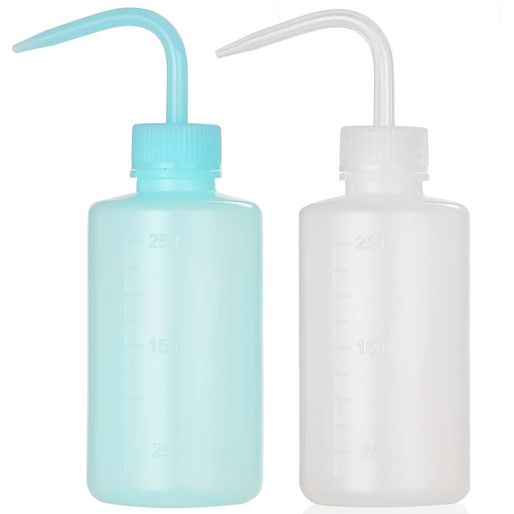 HOOMBOOM 2Pcs Tattoo Wash Bottle | 250ml/8oz Water Squirt Bottle for Succulent Watering & Medical Cleaning - White & Blue