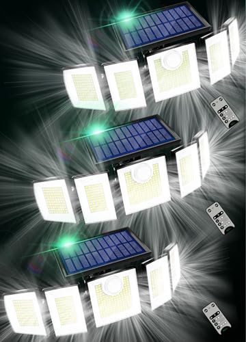 Image of MDCMDCM Solar Lights Outdoor Waterproof Motion Sensor - 416 LEDs 3000 Lumens Super Bright 3 Brightness 3 Modes 360 Illumination 32ft Solar Flood Security Light for Outside (with Remote Control, 3)
