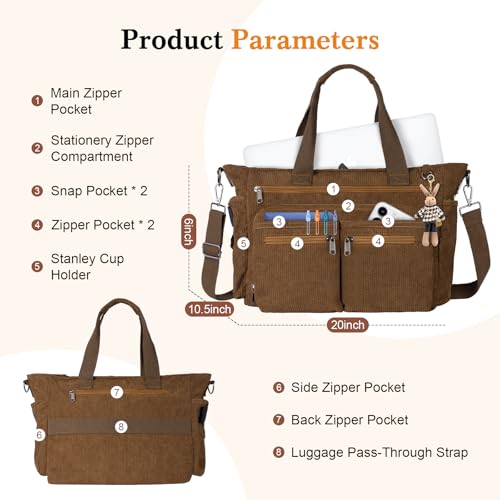 Messenger Bag for College with Laptop Compartments and Zipper Pockets Crossbody Corduroy Teacher Tote Bag for Men and Women3