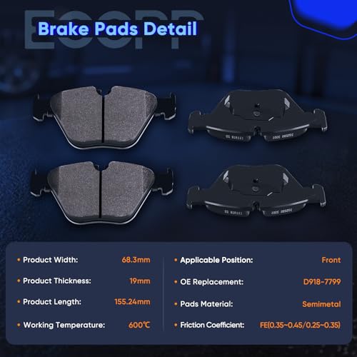 Image of Brake Pads,ECCPP 8pc Ceramic Disc Brake Kits fit For BMW For 328i 2007-2013 | For BMW For 328i xDrive /328xi /X1 2007 2008 2009 2010 2011 2012 2013 2014,For X1 2013-2015;w /Hardware