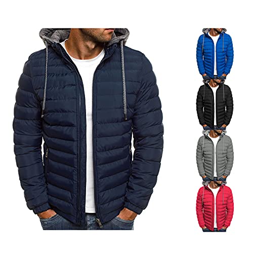 Men's Lightweight Puffer Jacket Long Sleeve Zipper Warm Hooded Down Coat Fall Winter Parka Outwear with Pockets2
