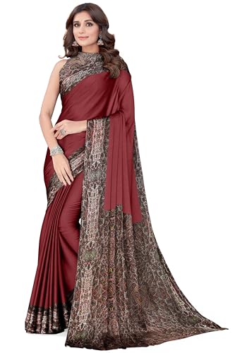Image of MIRCHI FASHION Women Saree Abstract Print Chiffon | Breathable Lightweight Casual Sari for Regular Use and Office with Unstitched Blouse (Available in 25 Colors)