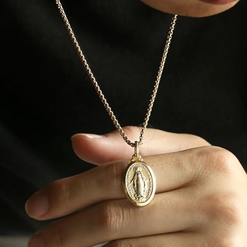 18K Yellow Gold virgen de guadalupe necklace Religious Jewelry Our Lady Virgin Mary Pendant Necklaces for Charms Women Men Accessories Chains Vintage Colar Medalla De la Virgen Milagrosa Virgencita4