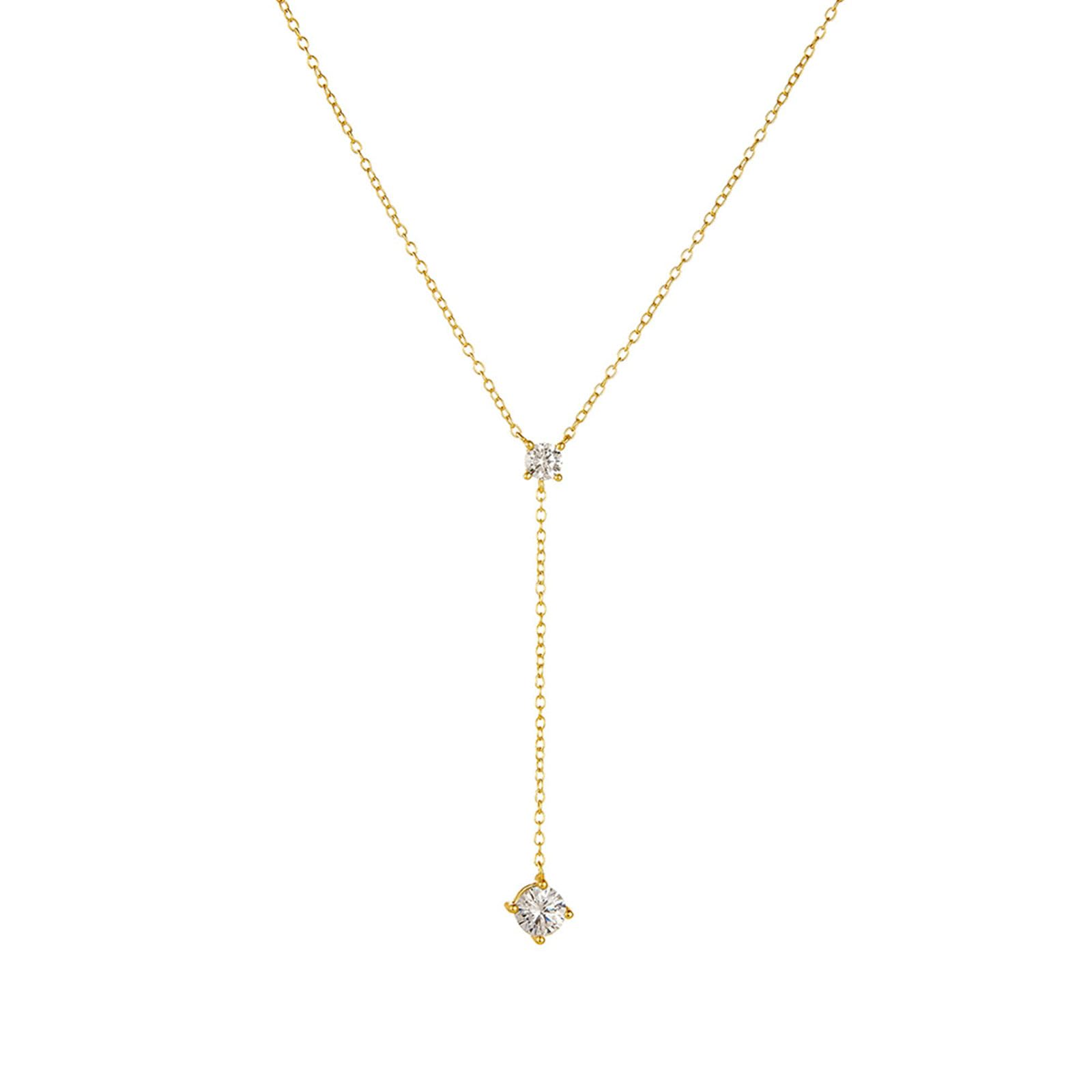 Collar de oro amarillo para mujer, collares con colgante de 9 K, 14 y 18 quilates, cadena en Y con moissanita, collares minimalistas de 42 + 5 cm