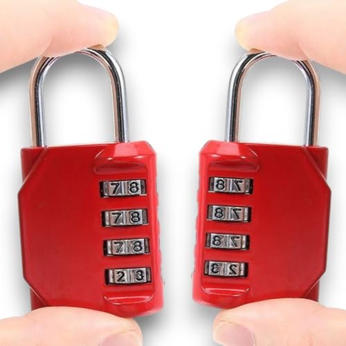 Kit dois cadeado senha quatro digitos combinacao numérica segredo para segurança mala armário estojo mochila, sem chaves (VERMELHO)