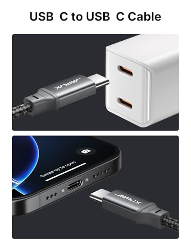 Image of JSAUX 100W USB C to USB C Cable [2-Pack 10FT], PD Fast Charging, Grey | 100 Watt Fast Charger, Braided Type-C Cords for iPhone Air /17e /17 /16 /15 Series, Galaxy S /Note Series, MacBook and iPad