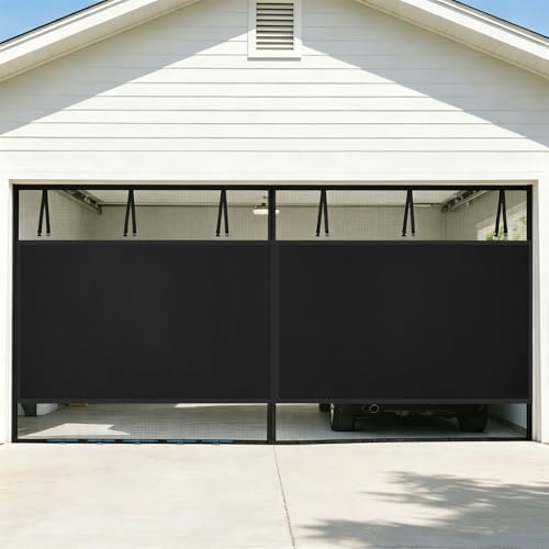 FEGO Privacy Garage Door Screen for 2 Car Garage 16x7FT Blackout Magnetic Screen Door Self Sealing & Pet and Kid Friendly Heavy Duty Weighted Bottom Breeze in Easy Assembly&Pass for Garage/Patio