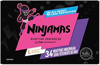 Pampers Ninjamas Nighttime Bedwetting Underwear Girls Size L (64-125 lbs) 34 Count (Packaging & Prints May Vary)