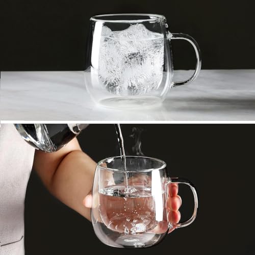 Doppelwandige Kaffeegläser mit Henkel, 2 Stück 250ml Borosilikatglas Isolierbecher für Latte Macchiato, Cappuccino, Tee, Heiße & Kalte Getränke, Spülmaschinenfest – Bild 5