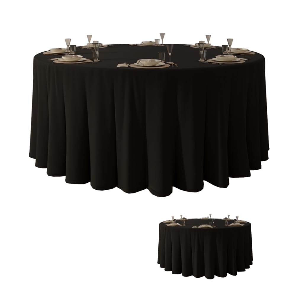 Urby 120'' Black Round Tablecloth for 5-6ft Round Folding Table That Seats 6-8 Guests, Mantel Redondo Para Mesa De 6 Sillas