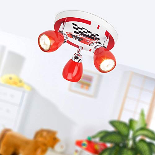 Lightbox Plafonnier LED Racing, Ø 31 cm, 3x 2.5W GU10 LED incl, 3x 220 lumens, 3000K blanc chaud, métal, rouge/blanc-noir