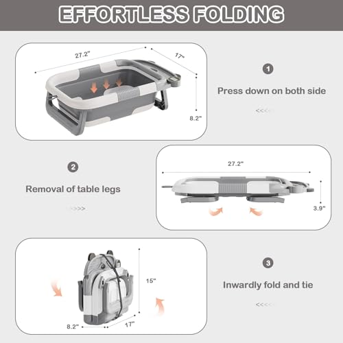 Image of Collapsible Baby Bathtub for Newborn with Real-time Temp Monitor + Soft Floating Cushion Durable Foldable Baby Tubs for Infants to Toddler, Portable Travel Bathtub with Drain Hole Grey