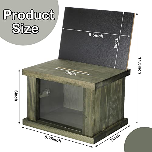 Gray Wood Lockable Suggestion Box Vintage Reclaimed Style Donations Collector Box Tip Jar With Lock And Key Raffle Box With Removable Chalkboard And Acrylic Sign Holder Donation Boxes For Fundraising #TOP1