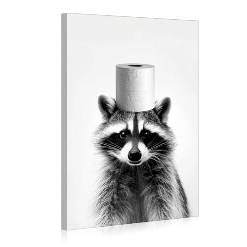 JBER Canvas Painting Wall Art Poster, home decor, suitable for bathroom decor space personalized decoration,(Raccoon, 40×30cm)