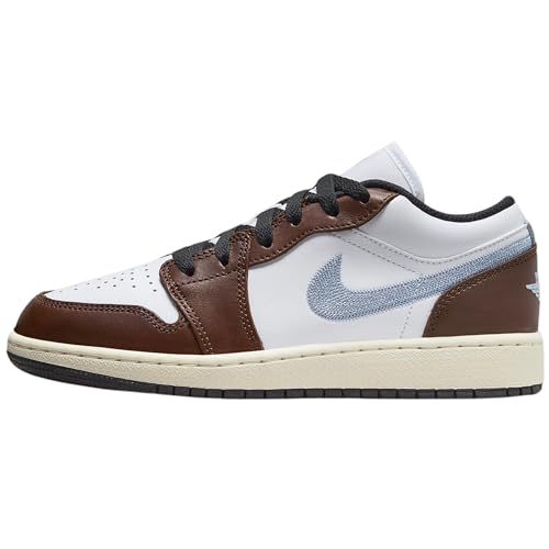 NIKE Air Jordan 1 Low SE Big Kids' Shoes (FQ8156-142, White/Black/Sail/Blue Grey) Size 4.5