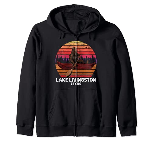 Bigfoot fishing lake canoeing Lake Livingston Zip Hoodie, Black