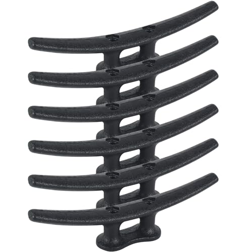 BALAVA 8 Inch Boat Cleats,Electrophoretic Coated Black Dock Cleats, Rope Cleats, Boat Dock Cleats for Marine Deck Nautical Decor Piers for Tying up Boats,Hardware Not Included(6Pack)
