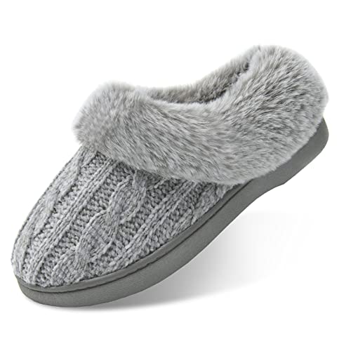 LORDFON Womens Winter House Slippers Memory Foam，Warm Closed Back Indoor Slippers For Women With Soft Faux Fur Plush Collar,Cozy Ladies Slip-on bedroom Home Slippers Non-Slip