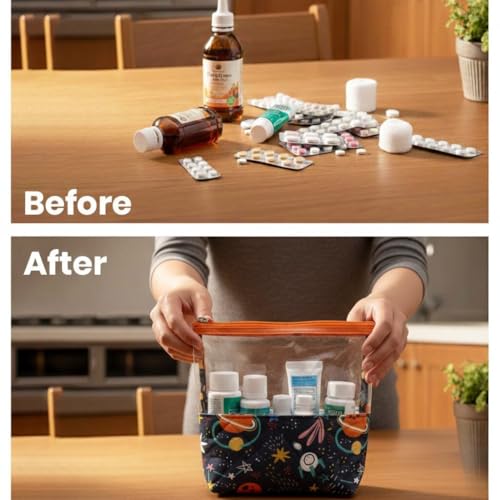 Image of Medicine kit Organizer | Multipurpose All-in-One Compact, Foldable, Durable, Lightweight, Waterproof, Bag | Travel Friendly Pouch | Ideal for Stationary, Diaper (Outer Space Print)