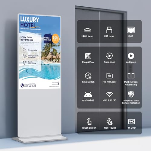 Image of 32'' Digital Signage Display Smart Android LCD Sign Kiosk Electronic Menu Board Advertising Display Screen Monitor HDMI WiFi USB 2K Media Video Player (TouchScreen,White)