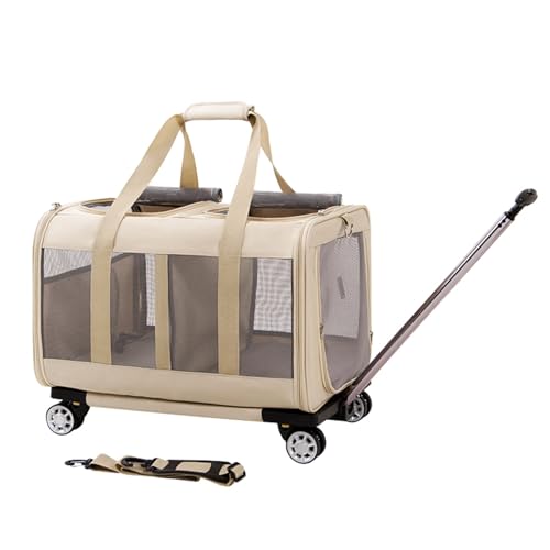 Sac de transport portable à deux compartiments pour animaux chat chien cage avec roulettes