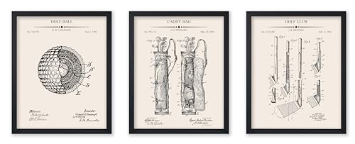 Poster Master 3-Piece Golf Blueprint Poster - Golf Ball Patent Print - Caddy Bag Art - Golf Club Design - Sports Design - Technical Drawing Artwork - Great Office Or Gym Decor - 11X14 Unframed