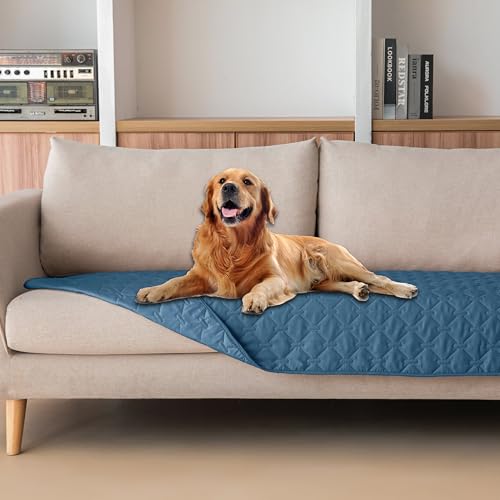 Image of gogobunny 3X Stronger Waterproof Pet Blanket, Scratch Proof Furniture Protector for Dogs Cats, Reversible Cover 30x70 Inch, Dark Blue
