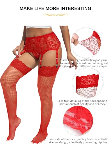 Image of ohyeah 6-Strap Easy Clip Lace Garter Belt for Thigh Highs Stockings Suspender Garter Belts Plus Size Garters Lingerie XS-4XL
