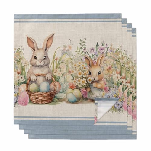 4 servilletas de tela cuadradas 50x50 cm color beige azul miniatura 1