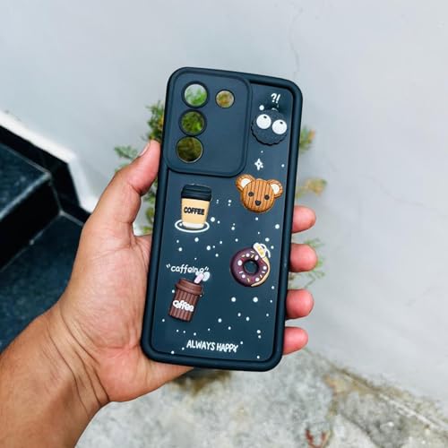 Image of Pikkme Back Cover for Vivo Y200 5G | Cute Fun Cartoon 3D Bear Silicone Full Body Protection Bumper Case (Black)