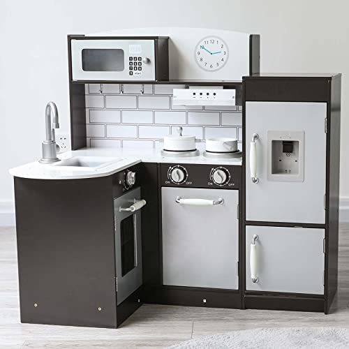 Kids Kitchen Playset Girls&Boys| Pretend Cooking Toy Kitchen Set| Wooden Toddler Kitchen Set| Espresso Corner Play Kitchen for Toddler Kids Gift