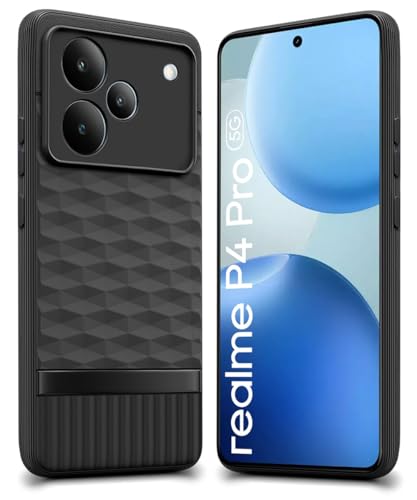 Image of WOW IMAGINE Back Cover for Realme P4 Pro 5G with Hexa Cube Design | Ultra Slim Soft Rubberised Case | Inner Velvet Fabric | Matte Silicone Flexible Mobile Case | Camera Protection - Black